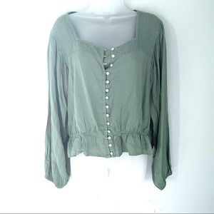 Sim and Adam Green Peasant Button Down Blouse Size XL